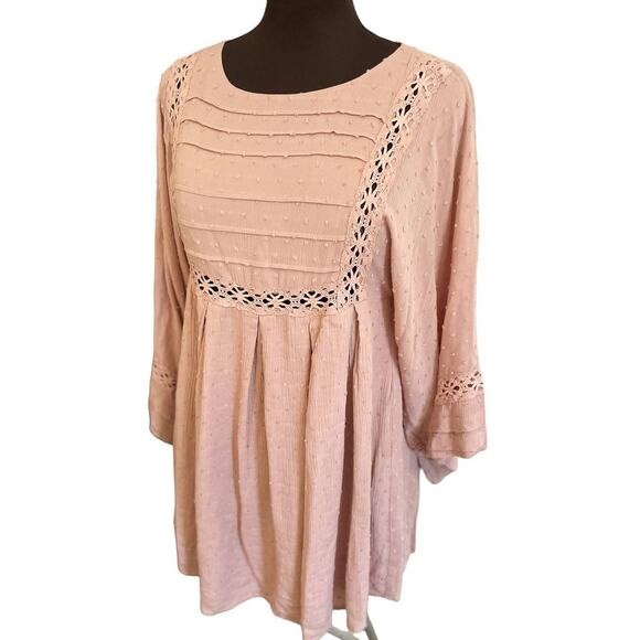 Boho Chic Blush Dress, Long Top, Medium, Swiss dot and lace detail. By Together. - Picture 1 of 5